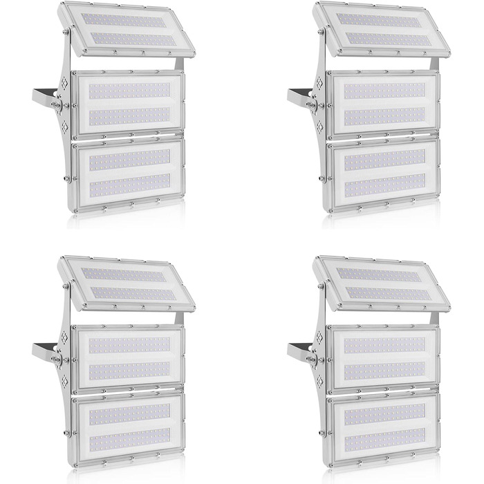 Світлодіодний прожектор Viugreum 300W, 24000Лм, IP65, холодне світло 6500K, для вулиці, гаража, двору, з кабелем 50 см, 4 шт