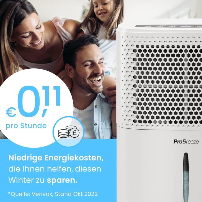 Осушувач повітря Pro Breeze 12 л/24 год для кімнат до 120 м³, з цифровим дисплеєм, таймером, дренажним шлангом, 3 режимами, проти вологи і плісняви, білий