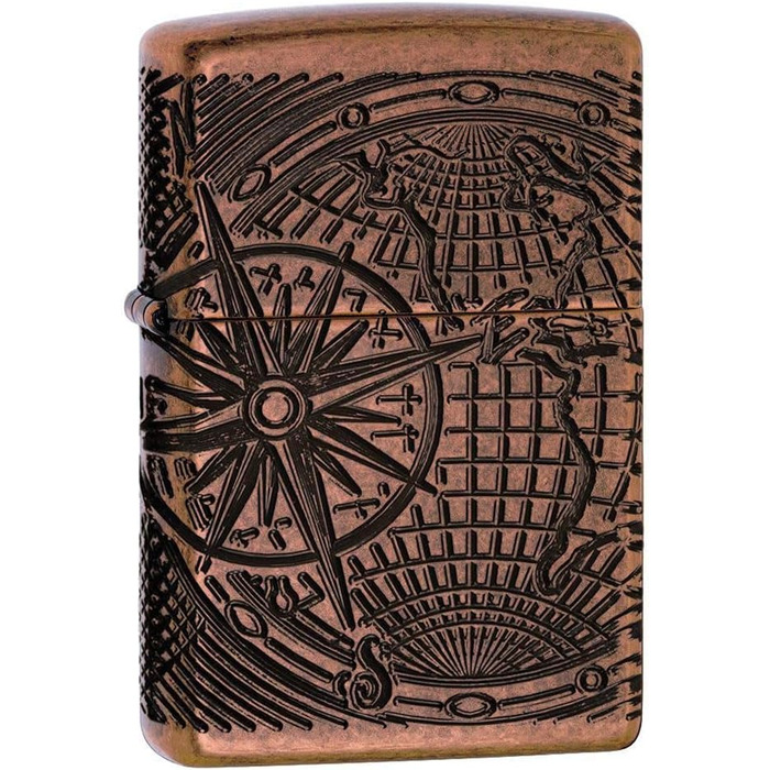 Бензинова запальничка Zippo 29853 з картою світу, антикварна мідь, заправна, у подарунковій коробці