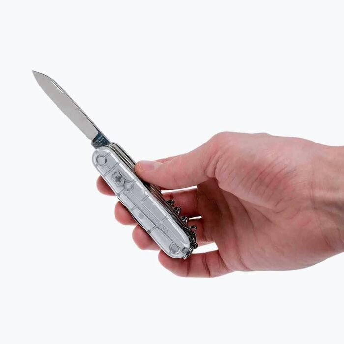 Швейцарський ніж Victorinox Huntsman, 15 функцій, мультитул, сріблястий прозорий, лезо, штопор, відкривачка