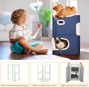 Будиночок для котів YITAHOME, котяче ліжко, кішкова хатка, синя, без платформи, з місцем для відпочинку, когтеточка, компактні меблі для домашніх котів