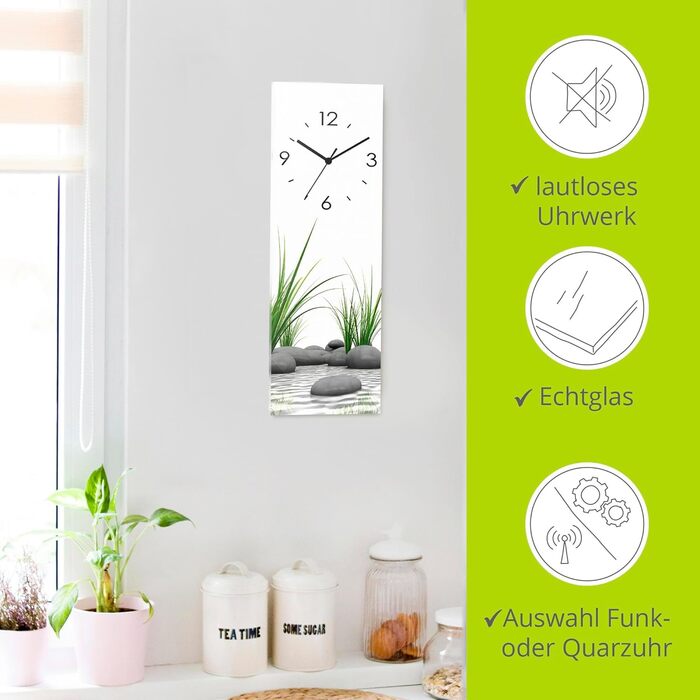 Скляний настінний годинник ARTLAND 20x60 см, безшумний, сучасний дизайн Zen Spa, прямокутний, азійський стиль, для декору стін