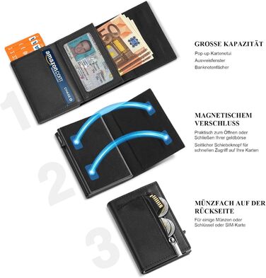 Чоловічий гаманець TEEHON зі шкіри з RFID захистом, монетницею та магнітною застібкою, чорний портмоне-картхолдер