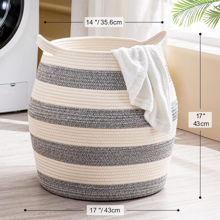 KAKAMAY плетений кошик для зберігання 43×43 см, великий кошик з бавовняного канату, складний кошик для іграшок, білизни, подушок, органайзер для вітальні та дитячої кімнати