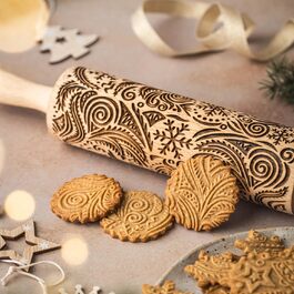 Дерев'яний качалка з різдвяним візерунком для печива FROST Algis Crafts, гравійована 3D форма для тіста, для випікання та DIY печива