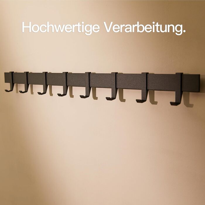 Настінна металева вішалка Designfabrik Hamburg, чорна, 80 см, з рухомими гачками, сучасний дизайн