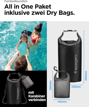 Водонепроникний набір сумок Spigen Aqua Shield 20L+2L для пляжу, плавання, кемпінгу, човна, каяка, чорний
