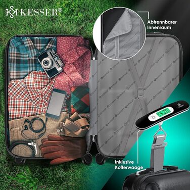 Валіза KESSER® на колесах, жорсткий ABS-кейс із замком, вага та багажна бірка, 55 см, 55 л, чорна
