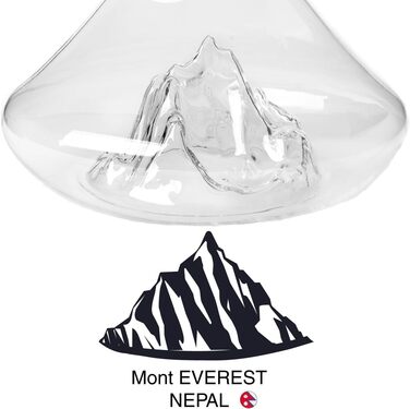 Декантер для вина 1,8 л Everest, ручна робота, кришталеве скло з рельєфом гір, 3-в-1 фільтр, аератор і носик
