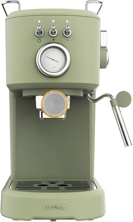 Кавоварка Cecotec Power Espresso 20 Pecan, 1100 Вт, 20 бар, термоблок, манометр, 1,25 л, зелена, з паровою насадкою та подвійним фільтром