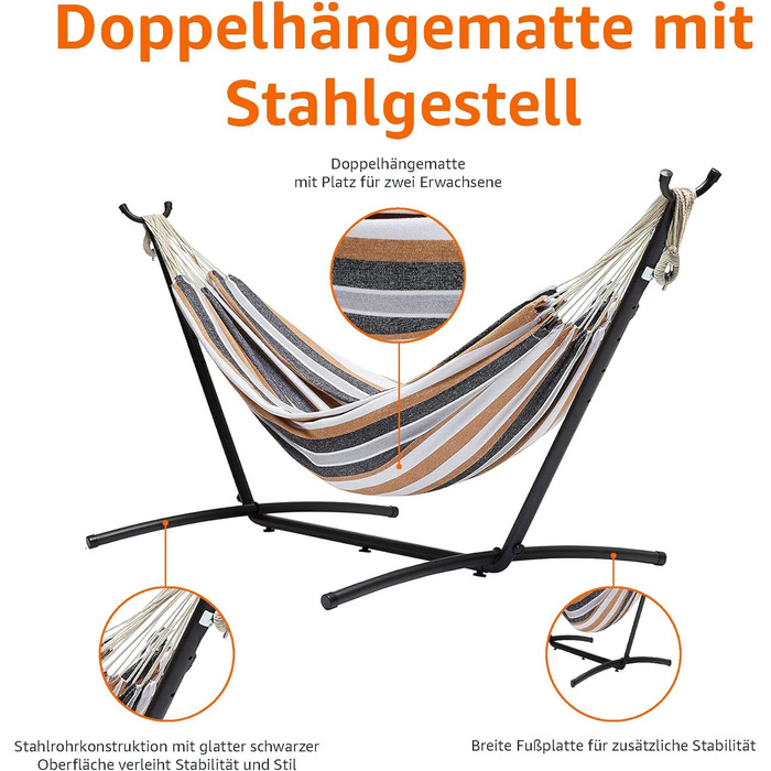 Гамак Amazon Basics з каркасом, тканинний, 117x300x100 см, різнокольоровий