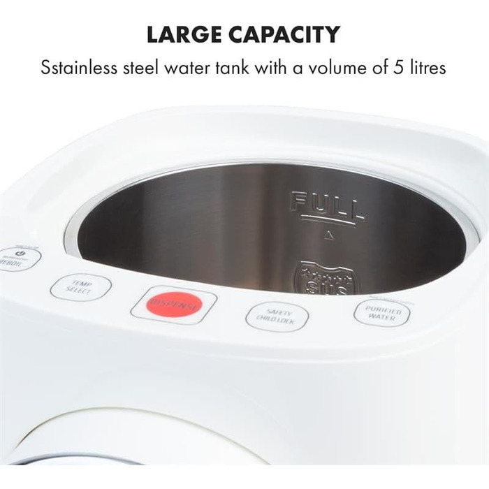 Диспенсер гарячої води Klarstein Hot Spring Plus, 5 л, LCD, 45–95°C, нерж. сталь, захист від перегріву, дитячий замок, білий