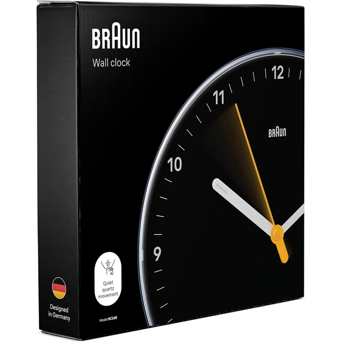 Настінний годинник Braun BC26B, класичний, аналоговий, безшумний кварцовий механізм, чорний, 23 см