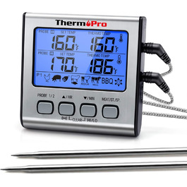 Цифровий термометр для гриля та м'яса ThermoPro TP17 з двома нержавіючими зондами, синім підсвічуванням, діапазон температур до 300°C