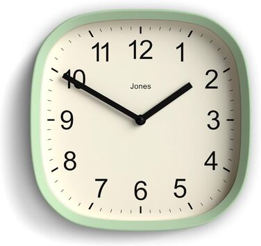 Квадратний ретро настінний годинник JONES CLOCKS Sprite, м'ятний, акрил, 25x25 см