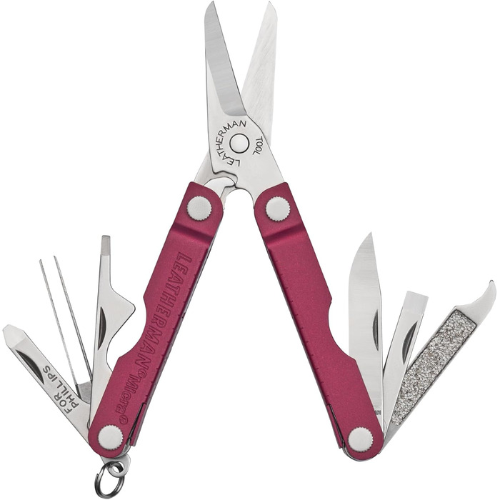 Мультитул Leatherman Micra з нержавіючої сталі, брелок із пружинними ножицями та 9 інструментами, колір Чорна вишня
