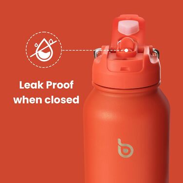 Термос-пляшка з трубочкою BOTTLE BOTTLE, спортивна нержавіюча пляшка 1 л з ручкою, для води, таблеток, біла/помаранчева