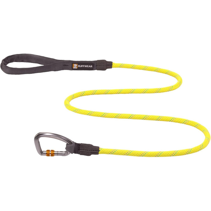 RUFFWEAR Knot-a-Leash — світловідбивний повідок для собак з каната з карабіном, 1,5 м, 7 мм, чорний обсидіан, розмір S, плетіння зелений
