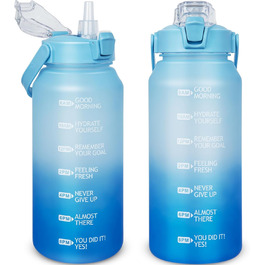 Спортивна пляшка для води 2л Tritan з трубочкою та часовою розміткою, BPA-free, мотиваційна, для фітнесу, спортзалу, туризму