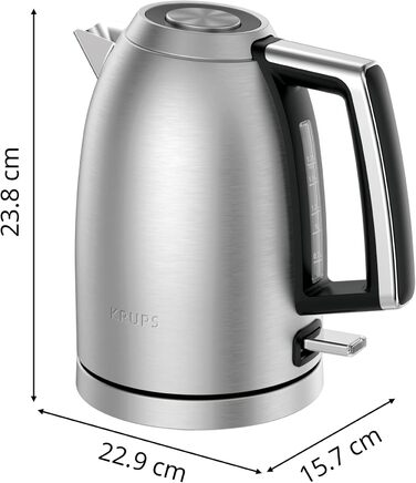 Електрочайник Krups Smart'n Light, 1,7 л, 2200 Вт, 5 температур, нержавіюча сталь, подвійні стінки, чорний