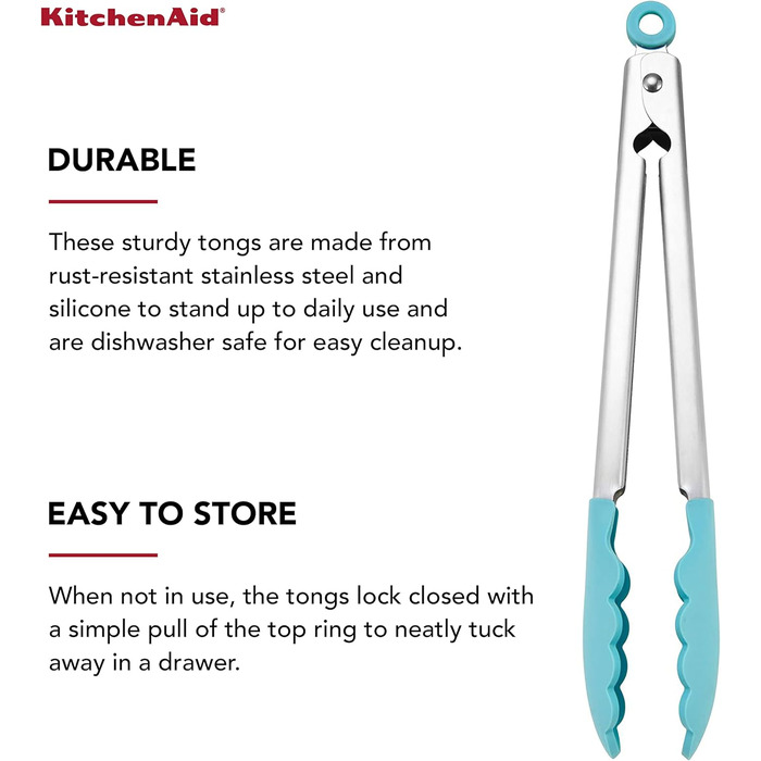 Кухонні щипці KitchenAid з силікону та нержавіючої сталі, 30,5 см, колір Aqua Sky, універсальний розмір