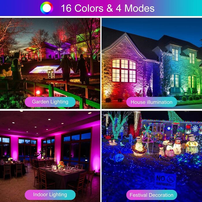Світлодіодний прожектор для вулиці 100Вт RGB з пультом і Bluetooth, LED ландшафтний світильник з керуванням через додаток, водонепроникний IP66, для саду та двору, набір 2 шт.