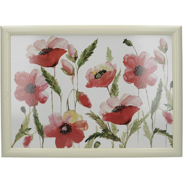 Креативне підкладне столик-лоток CreativeTops Watercolour Poppy з подушкою, багатофункціональний піднос для сніданку в ліжко чи на диван, з м'якою основою, 43,5×34 см, різнокольоровий, з малюнком маків