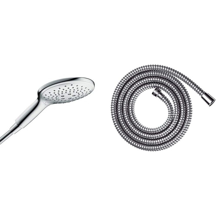 Душова лійка hansgrohe Raindance Select S, 3 режими струменя, антикальк, водозбереження, білий/хром, у комплекті з душовим шлангом