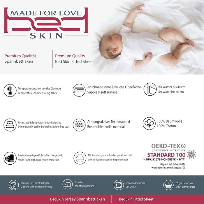 Простирадло на резинці Bedskin Premium для бокс-спрінг та водяних ліжок, 200x200-220 см, до 40 см, трикотажне, 100% бавовна, біле