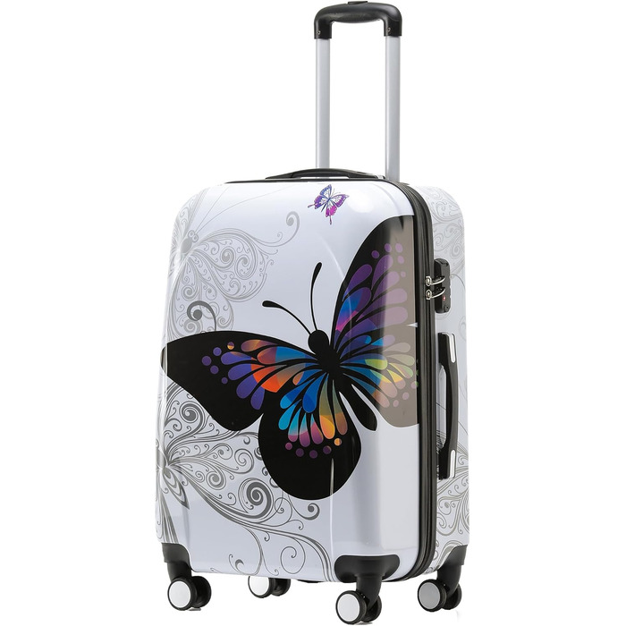 Набір валіз BEIBYE Butterfly 2060 з TSA-замком, 4 предмети: міцні жорсткі валізи-тролі, ручна поклажа та б'юті-кейс (L-66 см + S)
