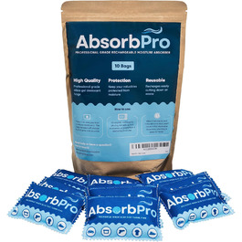 Absorb Pro Перезаряджаємий мішечок-осушувач повітря, 10 шт, 100 г, багаторазові абсорбери вологи з силікагелем для сміттєвих баків, сумок, сейфів для зброї, зберігання продуктів