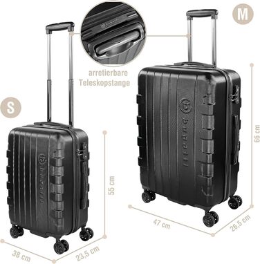 Чемодан Bugatti Galatea 55x38x23,5 см, 38 л, жорсткий, 4 колеса, TSA-замок, чорний, набір