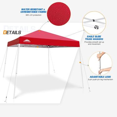 Палатка EAGLE PEAK 3x3 м, поп-ап з нахиленими ніжками, червона