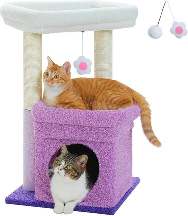 PAWZ Road багатоярусний котячий комплекс з сизалевим дряпаком, лежаком та ігровим домиком для домашніх котів, фіолетовий