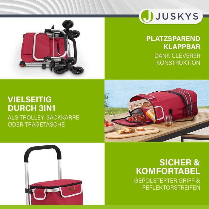 Сумка-візок Juskys 3в1 для сходів, 56 л, складана, червона – універсальний шопер, візок-сходовий, сумка-тележка для покупок