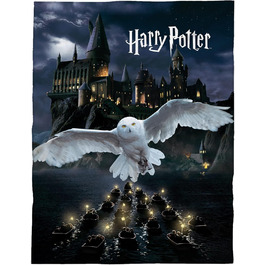 М'який плед Harry Potter з флісу 150x200 см, чорний, з Хогвартсом і совою – ковдра для дивана, покривало