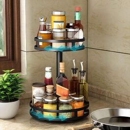 Обертовий двоярусний кухонний органайзер Lazy Susan, чорний, для робочої поверхні, кутова полиця без свердління