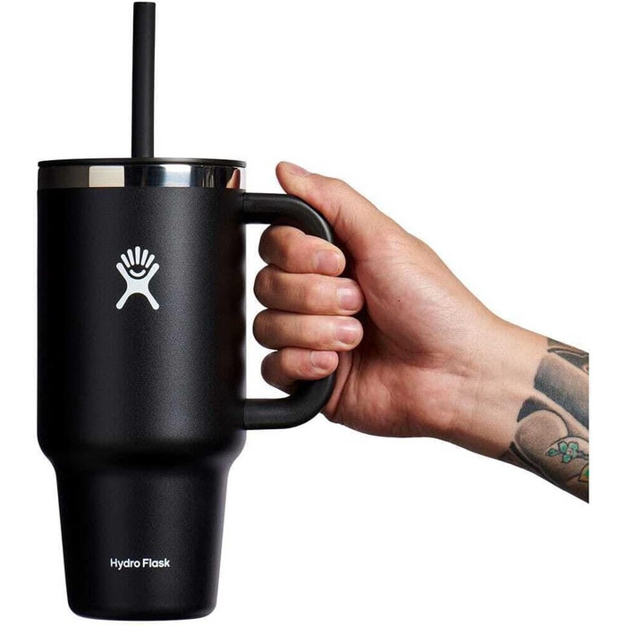 Термокружка HYDRO FLASK 946 мл з кришкою та соломинкою, чорна, нержавіюча сталь, вакуумна ізоляція, для подорожей