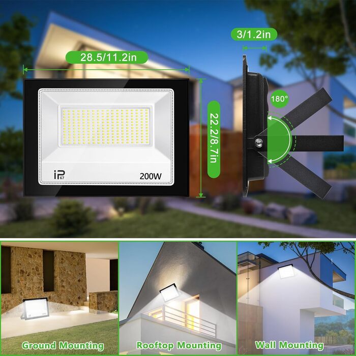 Світлодіодний прожектор YZYFACAI 300W, 30000Лм, 7000K, IP67, для вулиці, двору, гаража, саду