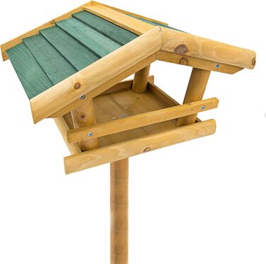 Дерев'яний годівничка для птахів Relaxdays з підставкою 100x37x43 см, натуральна, зелений дах, для кропив'янки і сойки, пташиний будиночок