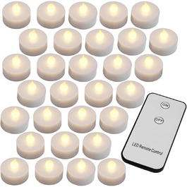 LED свічки Monzana, 30 шт., електричні, з пультом, 3,7 см, тепле біле світло, реалістичне мерехтіння, батарейки в комплекті, фламелесні, тривалий час роботи