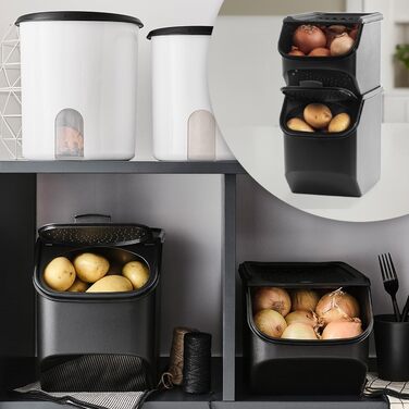 Набір контейнерів Tupperware для картоплі, цибулі та часнику PotatoSmart 8,3 л, OnionSmart 5,5 л, GarlicSmart 2,3 л — інноваційні контейнери для зберігання овочів з оптимальною вентиляцією, штабельовані, для посудомийної машини