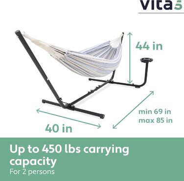 Гамак Vita5 з каркасом для двох, 200 кг, з сумкою, для саду, балкону, тераси, подвійний, переносний, для вулиці та дому