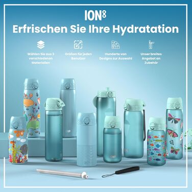 Дитяча термобутилка із нержавіючої сталі Ion8 320 мл, герметична, зручна для однієї руки, безпечне блокування, для води та напоїв, миється в посудомийці, з кришкою, ручкою, легка чистка, довговічна, дизайн Єдиноріг, синя
