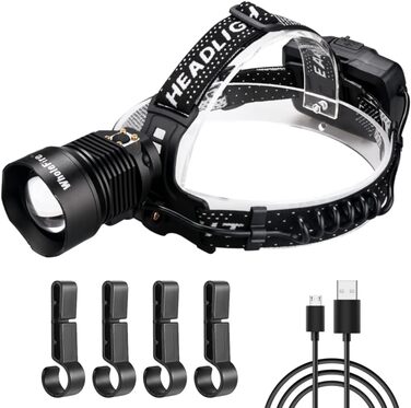 Налобний ліхтар WholeFire LED XHP90, 15000 люмен, USB акумулятор, водонепроникний, зум, потужний світильник для кемпінгу, бігу
