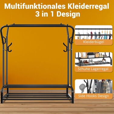Вішак для одягу LOEFME, подвійний, металевий, 110x35x146 см, мінімалізм, чорний, стійка для спальні