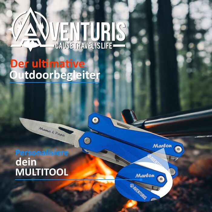 Мультитул AVENTURIS® – багатофункціональний інструмент для велосипеда та туризму, подарунок для чоловіків, зелений або синій, персоналізований