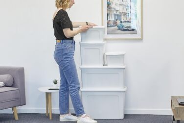 Iris Ohyama універсальні пластикові контейнери для зберігання з кришкою, 18 л, 3 шт, білі, штабельовані, для шафи, полиць, класу, організації речей, взуття, MCB-30