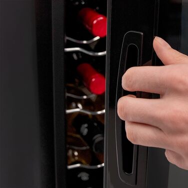 Винний шафа Cecotec Bolero GrandSommelier 830 CoolWood, термоелектрична, тиха, енергоефективна, сенсорне керування, температура 8-18°C, для 12 пляшок, чорна
