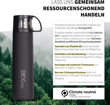 Термос 720°DGREE Follow 1 л з чашкою, нержавіюча сталь, герметичний, BPA-free, зберігає тепло 12 годин, холод 24 години, для кави, чаю, роботи, школи, подорожей